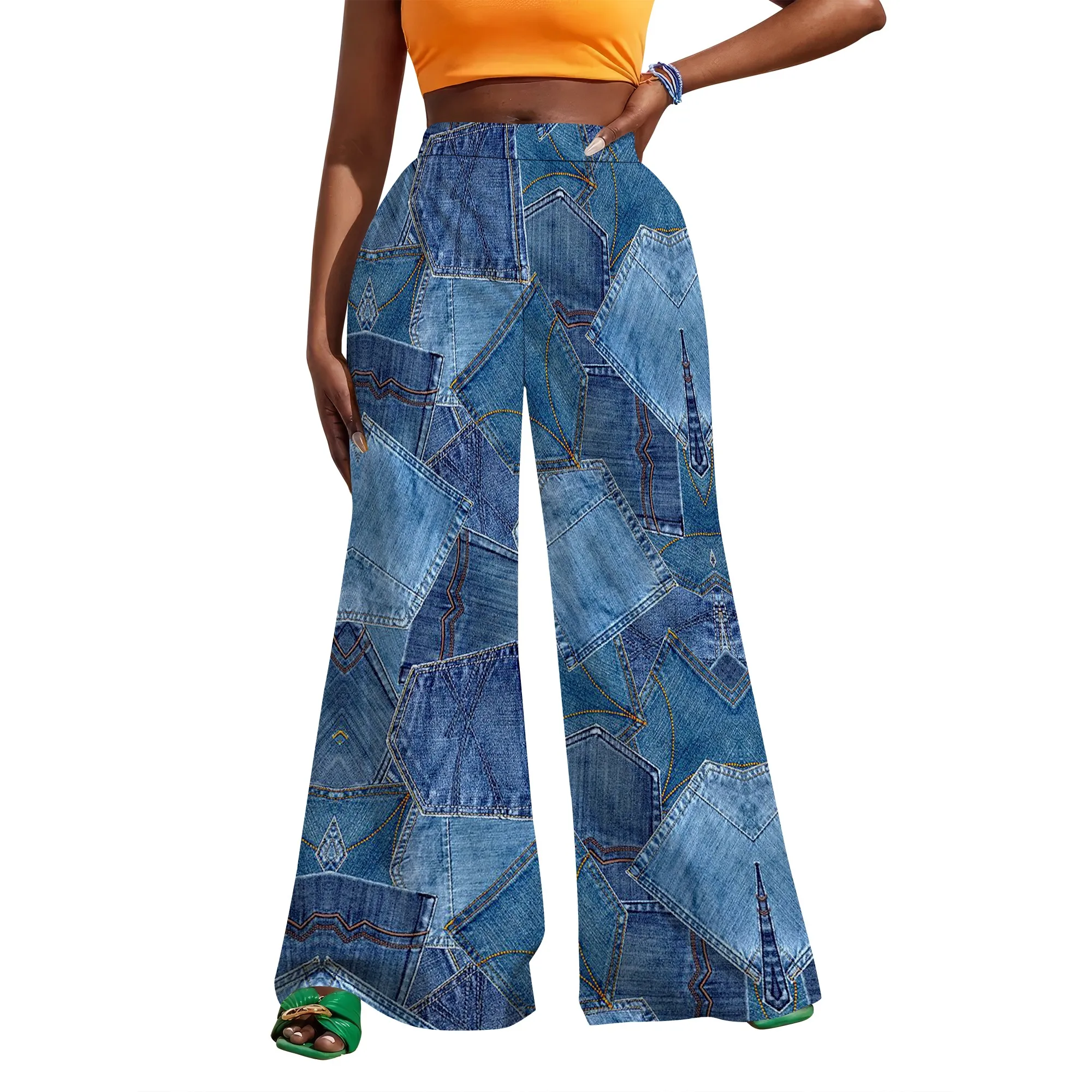 Vintage Paisley Print High Waist Wide Leg Pants Elegant Boho Style Summer Trousers