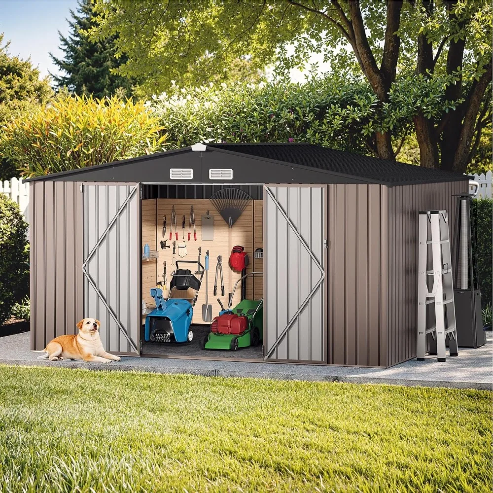 

12x10 FT Outdoor Metal Storage Shed, Durable Garden Shed with Reinforced Sidewall Girts & Updated Frame Structure, All-Weather Shelter for Backyard, Patio, Tool, Bike Storage