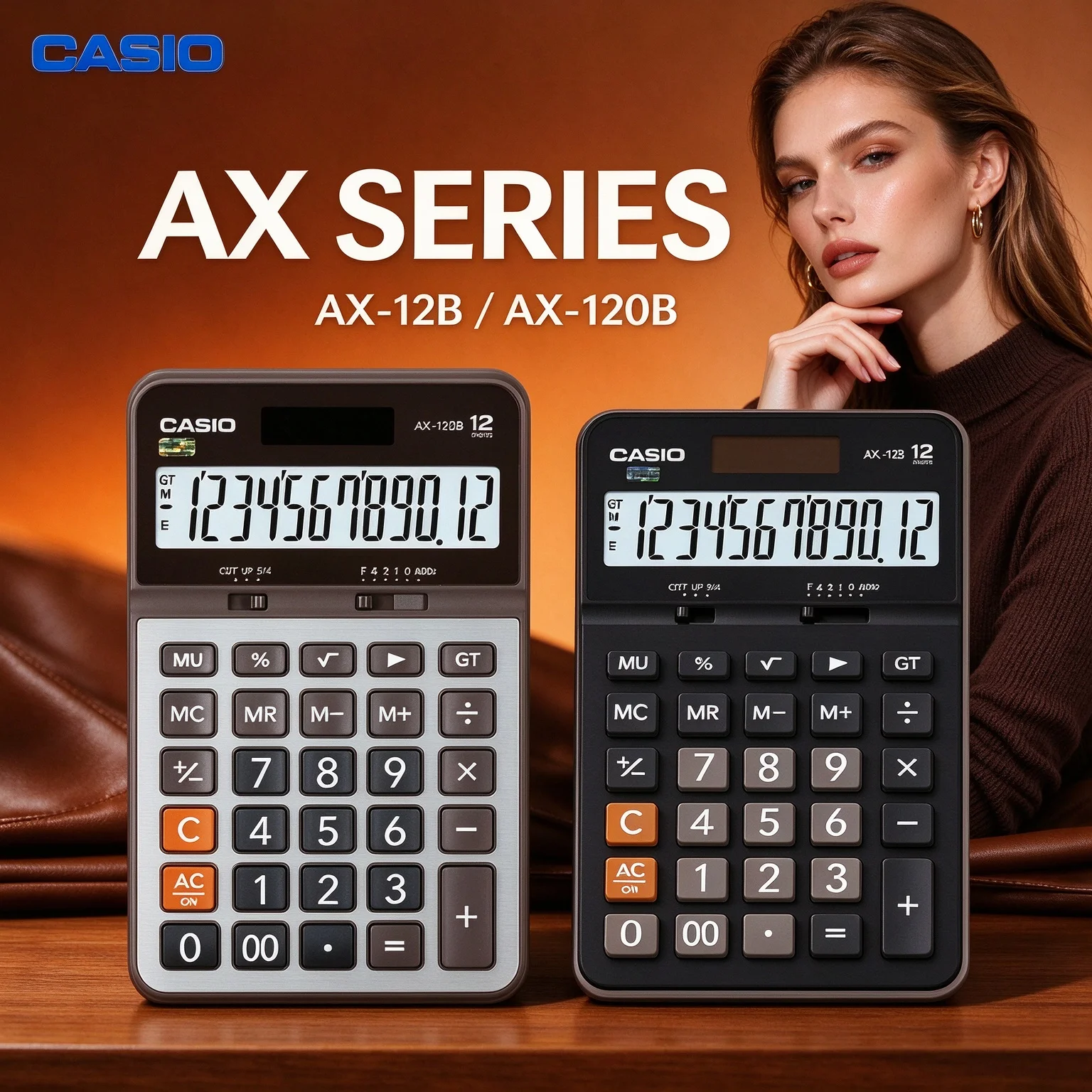 Casio AX-12B AX-120B Compact Desktop Calculator, Anti-slip Base, Percentage Function for Daily Office Financial Operations