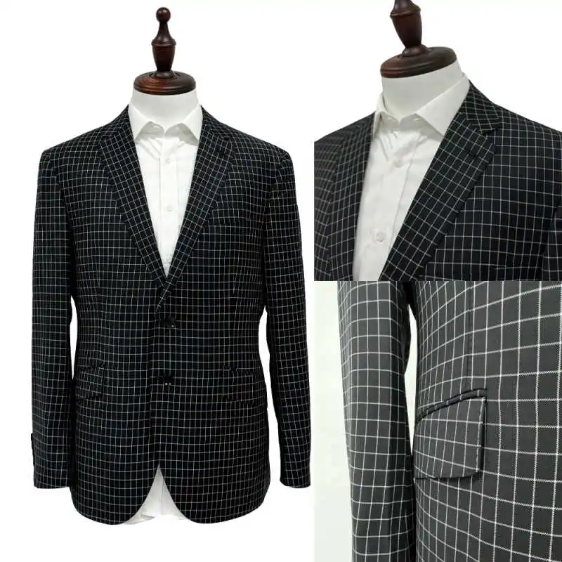 Classic Grid Men Blazer Single Breasted Notched Lapel Checked Suit Jacket Slim Fit For Business Meeting Daily Office Customized