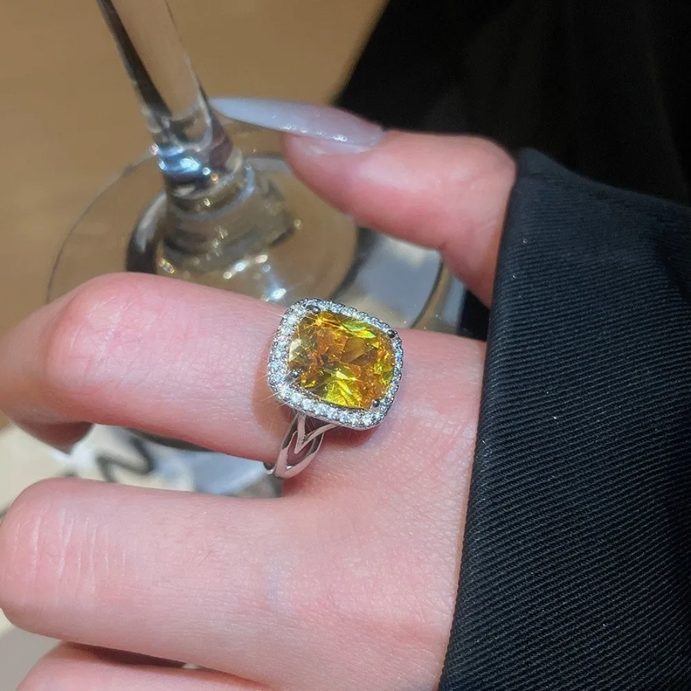 تصميم الأزياء كبير مربع كريستال حلقة مفتوحة خمر خواتم حجر الراين قابل للتعديل افتتاح أنيق مبالغ فيه حلقة مجوهرات الحفلات