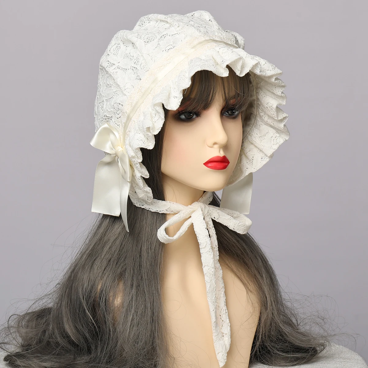 Lace Bonnet Hat Women Girl Soft Victorian Style Village Cap Maid Lolita Costume Accessories