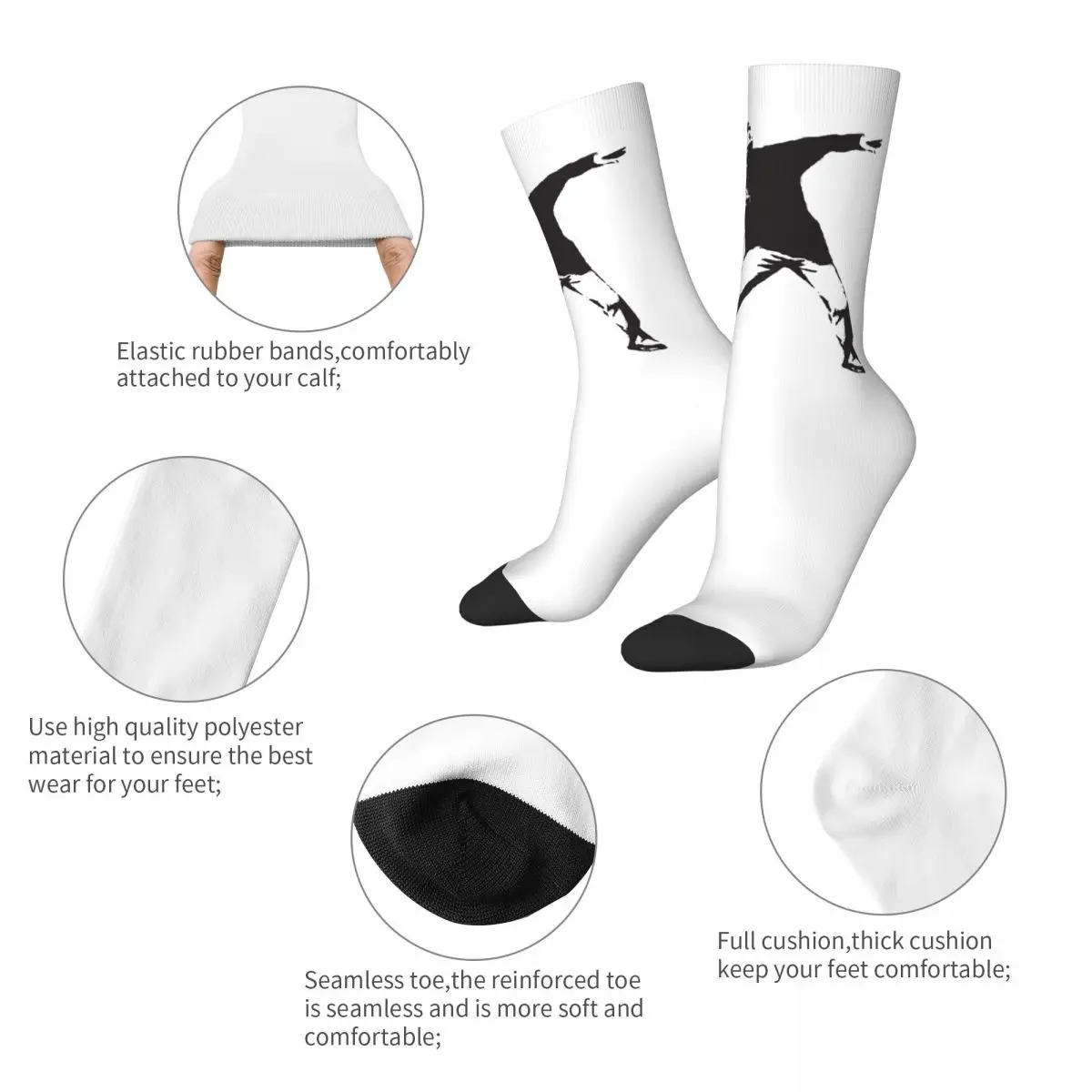 Banksy Graffiti Protest Anarchist Gooien Bloemenwerper Maak kunst niet oorlog op witte achtergrond Sokken Kousen Lange sokken