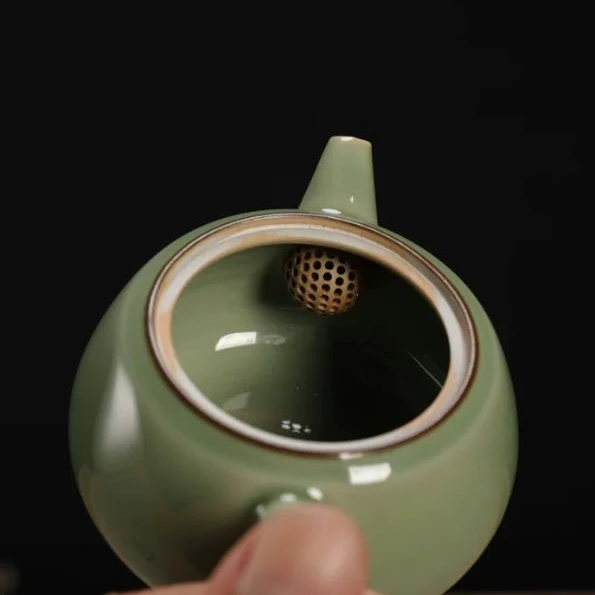 Longquan Celadon Younger Brother Kiln Plum Green Tea Pot Ceramic Tea Infuser Small Single Pot with Spherical Hole Master Lin Min