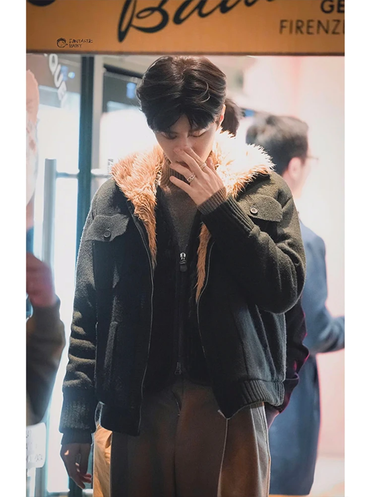 

FAN CHENG CHENG мужской вязаный воротник-стойка на подкладке из хлопка, теплый зимний модный чистый цвет с застежкой-молнией