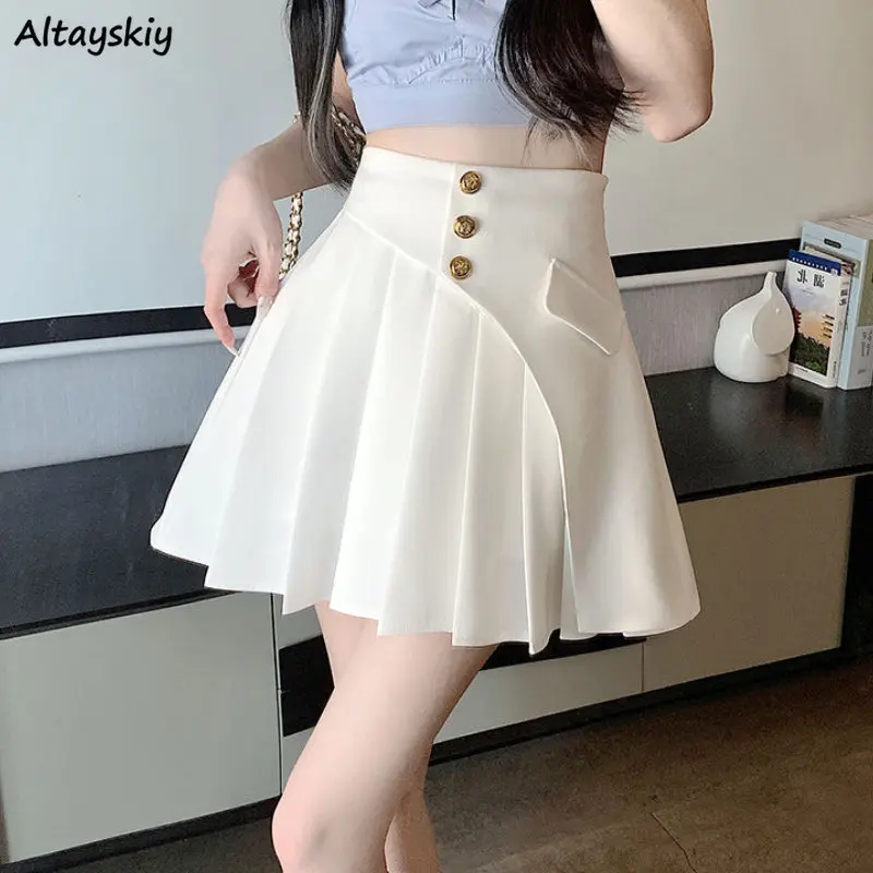 

Pleated Mini Skirts Women Irregular Sweet Preppy Style Summer High Waist Streetwear Schoolgirls Simple Ulzzang Daily Fashion Ins