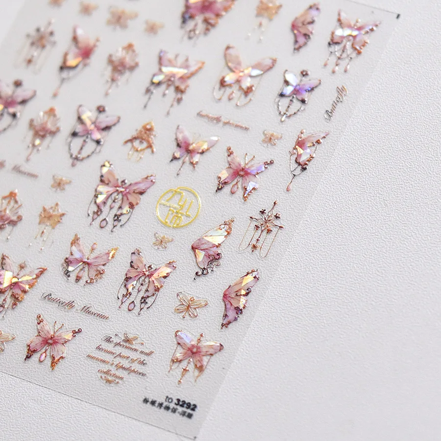 Luxe vlinder 5D nail art stickers metaal edelsteen paars onregelmatige vleugels zelfklevende decoraties elegante manicure sticker DIY