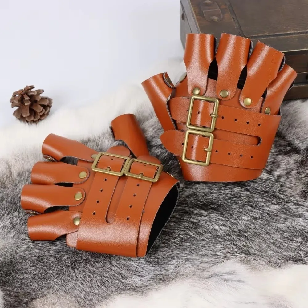 Gothic PU Leather Faux Leather Gloves Wristband Design Pirate Theme Fingerless Gloves Medieval Style Cosplay Gloves Rock Bands
