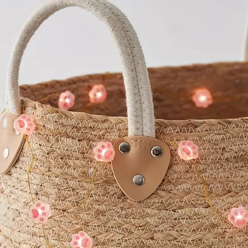 1pc 2M 20LED Pink Cute Cat Paw String Light Hanging Decorative Copper Wire Fairy Lamps Battery Powered For Home Bedroom Decor