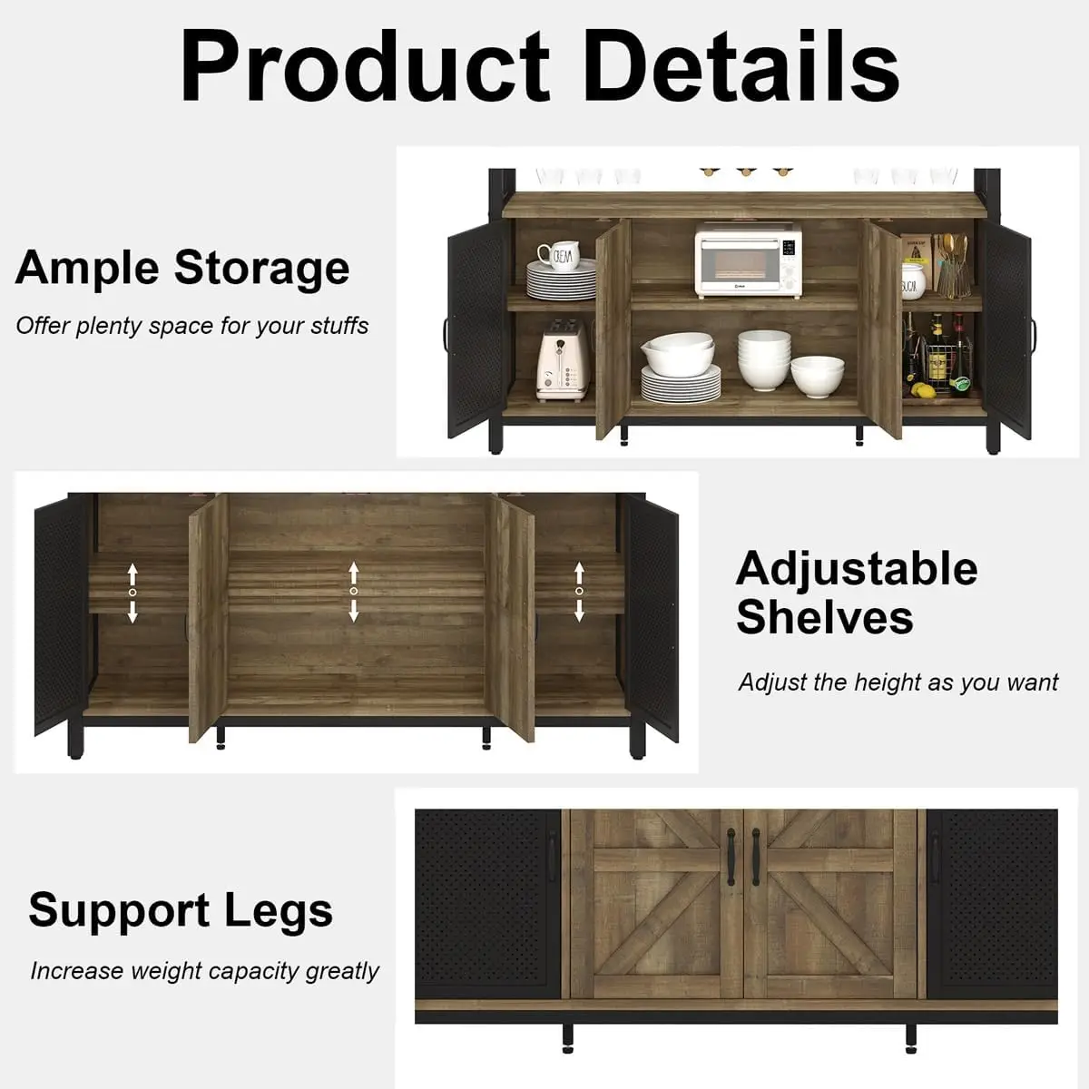 Armoire de bar à vin, français ou armoire de bar pour la maison, armoire de café-bar avec rangement, buffet de ferme avec vin T1