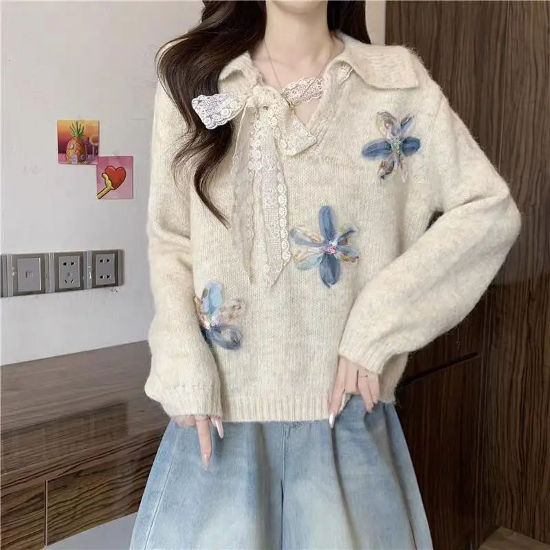 

Japan Design Three-Dimensional Flower Sweater For Women 2026 Autumn And Winter Beautiful Sweater
