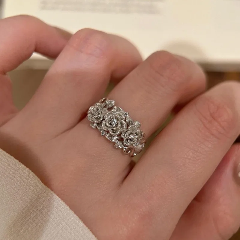 خاتم وردي جديد من الفضة المصقولة من القرون الوسطى، خاتم أنثوي خفيف فاخر عالي الإحساس، تصميم متخصص قابل للتعديل