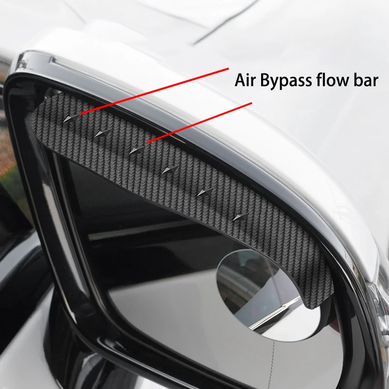 2 قطعة ألياف الكربون محكم سيارة مرايا الرؤية الخلفية الكل في واحد المطر الحاجب العمياء مرآة مرآة عاكسة وغطاء للمطر #3