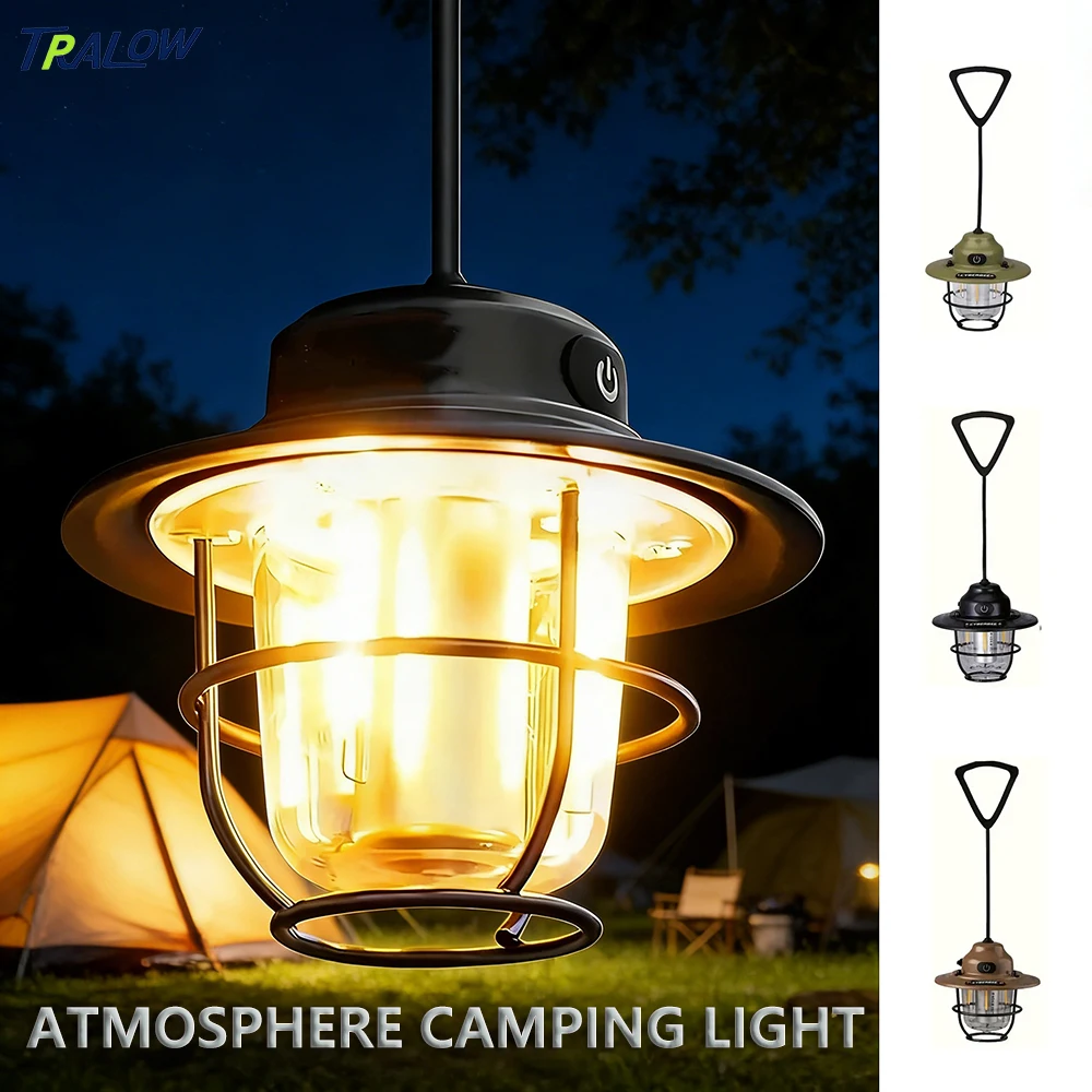 

TRALOW Retro LED Camping Lantern Hanging Tent Lamp Portable Ambient Light Waterproof Dimmable for Outdoor Hiking Fish Emergency