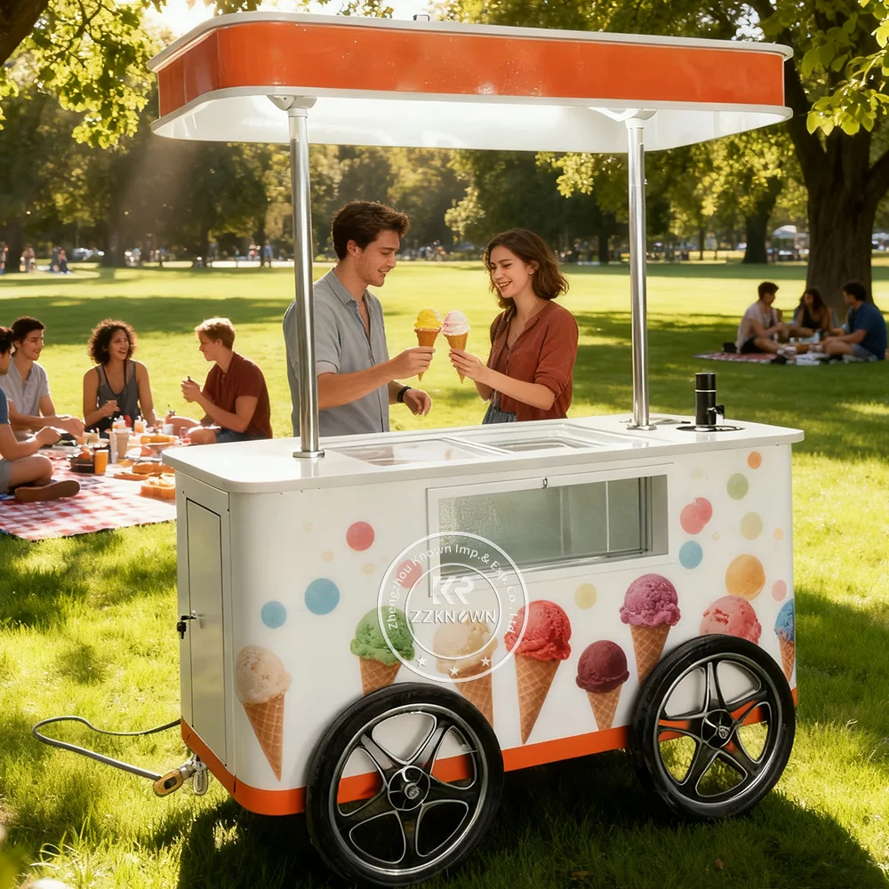 جديد الآيس كريم الغذاء شاحنة دفع عربة الآيس كريم عرض حالة جيلاتو عرض عربة الغذاء المتنقلة كشك الغذاء الشارع #4