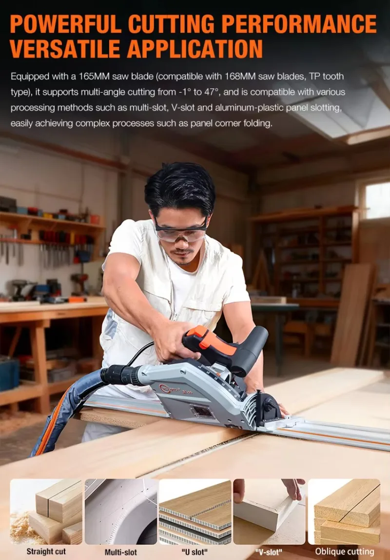 SJ-55A High Precision Brushless Rail Saw, Portable Woodworking Push Table Saw, Manual Precision Panel Saw