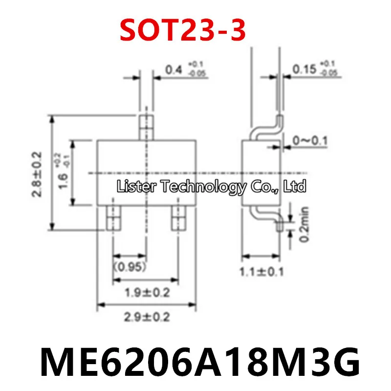 ME6206A18M3G SOT23-3 ME6206A18XG SOT-23 Marcação: 65K5 ME6206 ME6206A18 6206, 1.8V, Novo, 50-200pcs por lote