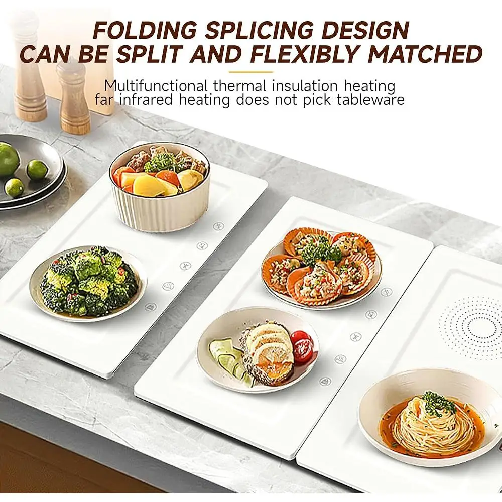 Electric Hot Plate Food Warming Mat Portable Metal Heating Tray Adjustable Temperature Foldable Splicing Design Kitchen Buffet