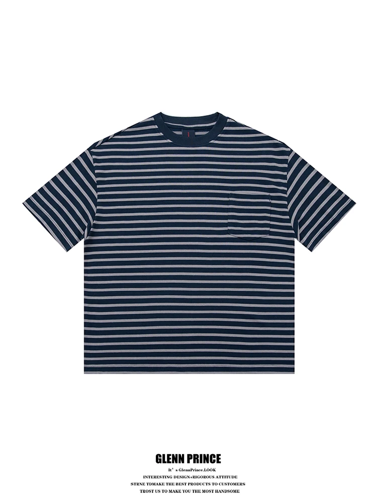 GPstudio Japanese Retro 270G Heavyweight Striped Short Sleeve T-Shirt Men's Summer New Casual Versatile Half Sleeve Tee