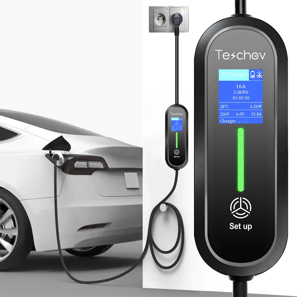 Teschev 3600W Portable Type2 IEC62196-2 EV Charger Electric Car Charger EVSE Charging Cable Wallbox EU Plug