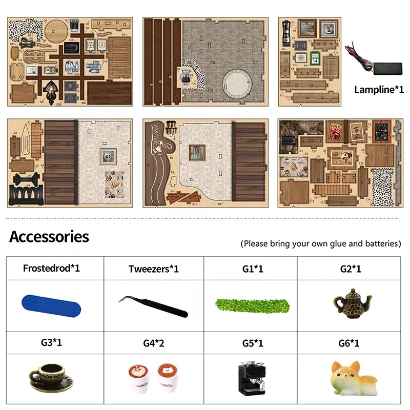 교육용 DIY 미니어처 하우스 키트 친환경 나무 퍼즐 DIY 미니어처 인형의 집 키트 커피 스타일 DIY 인형의 집