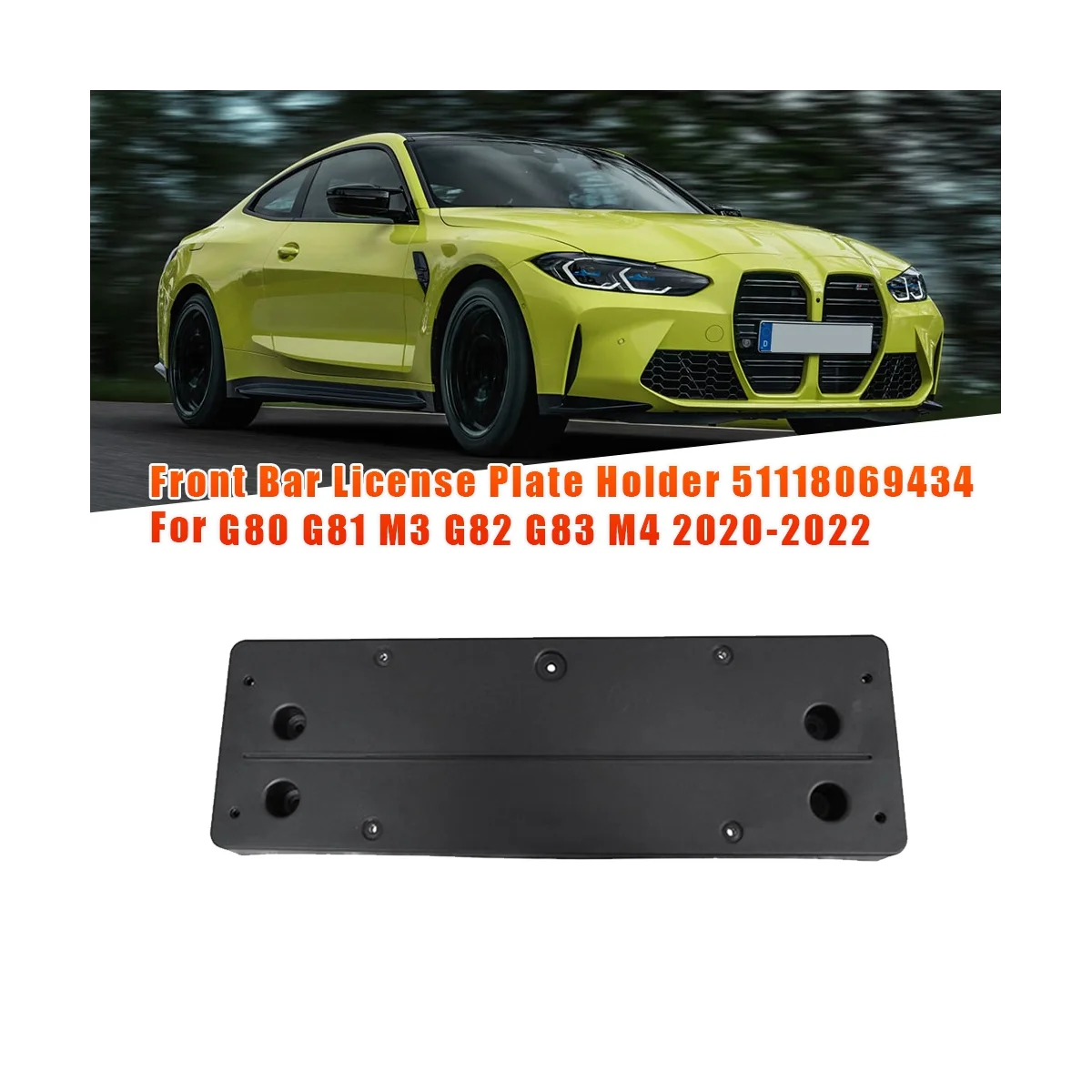 Car Front Bar License Plate Holder 51118069434 for BMW 3 4 Series G80 G81 M3 G82 G83 M4 2020-2022 51 11 8 069 434