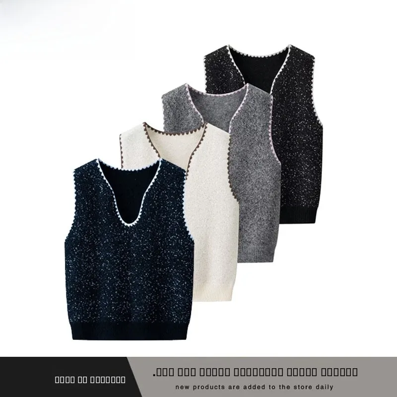 

Heavyweight V-Ne Sequin Color Blo Svel Vest New Autumn Winter Women's Faion Korean Sle Commute Polyester Fiber