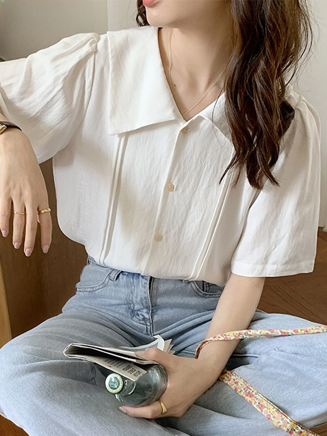 White Commute Short Sleeve Shirt Women's Summer Office Wear Small Size Professional Interview Formal Shirt Top