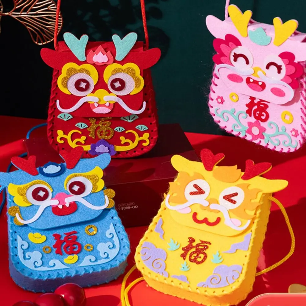 Dragon Pattern Chinese Style DIY Lucky Bag Crafts Bag Kindergarten Material Package With Hanging Rope DIY Toy