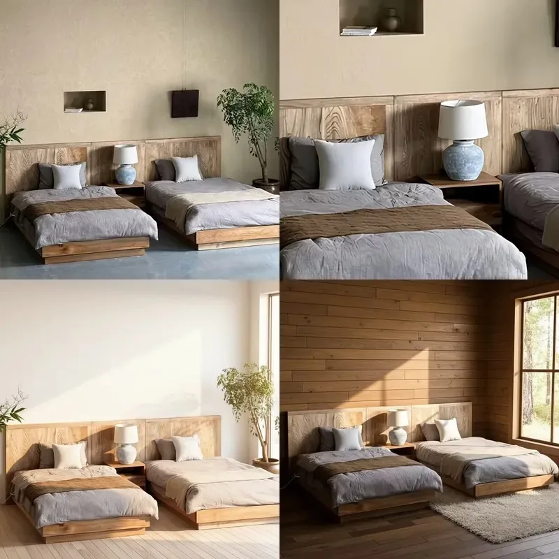Modern Solid Wood Bedroom Furniture Set Bed with Storage Space and Nightstand with Hanger