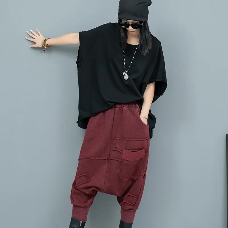 

Worn Out Cotton Bat Sleeves Top + Small Feet Large Crotch Pants Two Piece Set Women Outfit 2024 Autumn New Pant Set LX1652