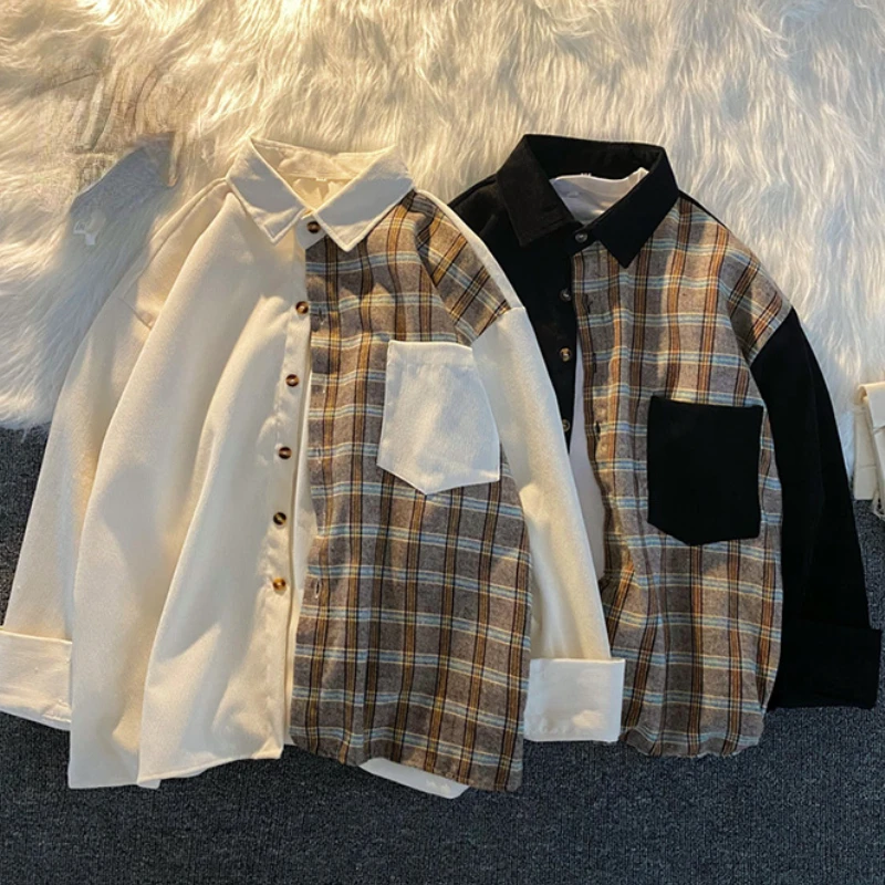 

DAYIFUN Spring Autumn Shirt Women Patchwork Checkered Irregular Design Blouses Lady Jacket Hong Kong Style Long Sleeve Loose Top