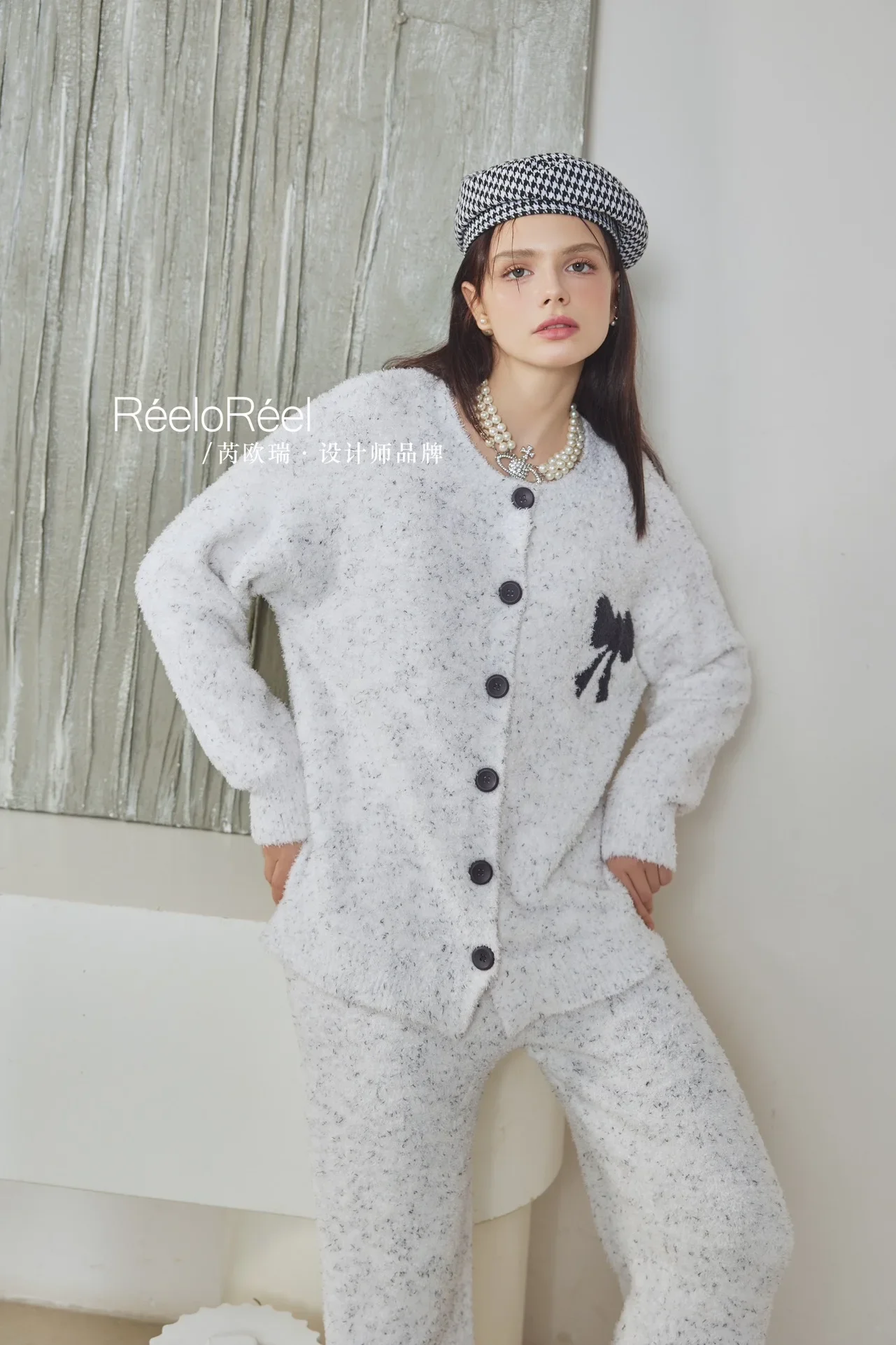 Sweet Pajamas Bow Long Sleeve Round Collar Single-breasted Cardigan + Drawstring Pants Soft Loungewear 2024 Autumn Fashion