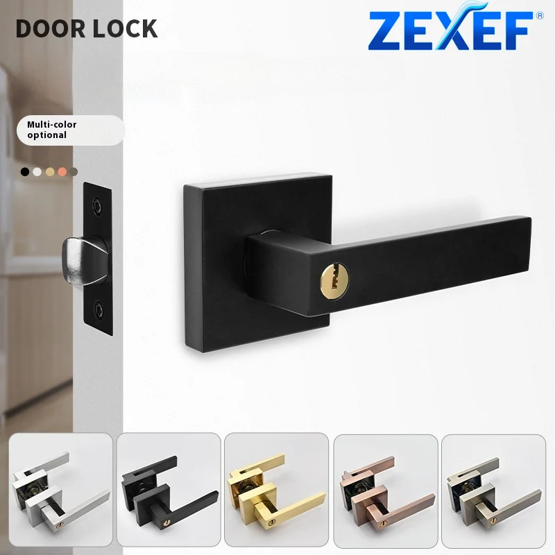 

ZEXEF Square Door Handle Lock Access Privacy Mask Interior Bedroom Room Bathroom Door Lock Hardware Black Home Lock