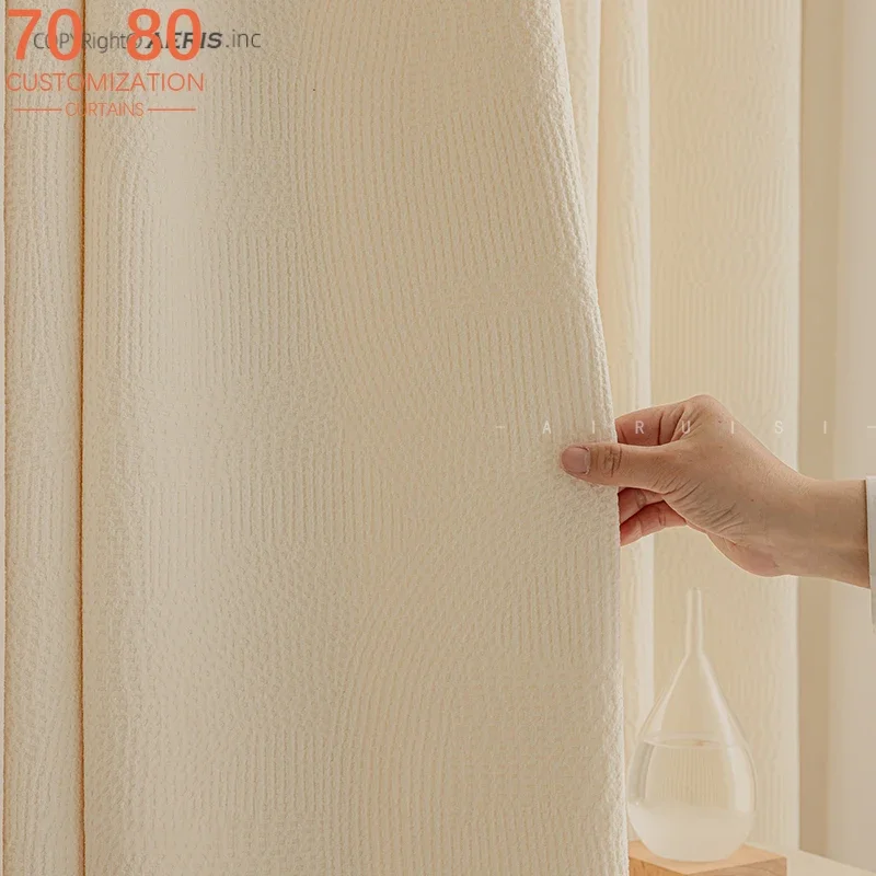 Customised Cream Chenille Jacquard Thickened Curtains for Living Room Bedroom Floor Window Balcony Floating Window