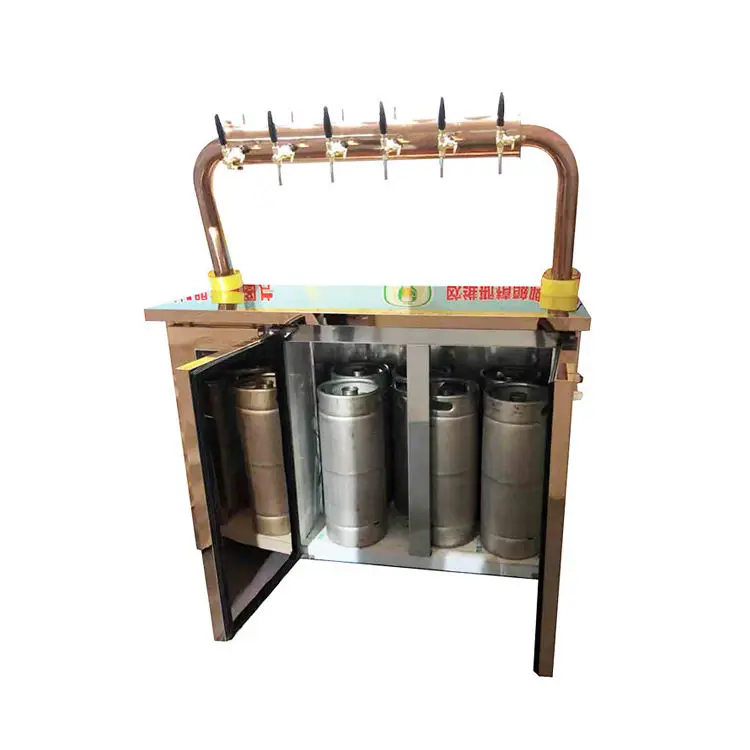 6 Taps Draft Beer Dispenser for Cooling Keg with Bottom Wheels