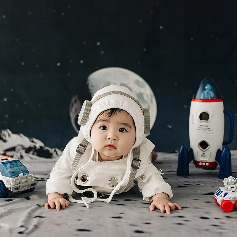 3-4 mesi Abbigliamento per bambini Cappello + Tuta 2 pezzi / set Tema spaziale Baby Space Suit Set Puntelli per fotografia per bambini Baby Boy Studio Shoot Costum