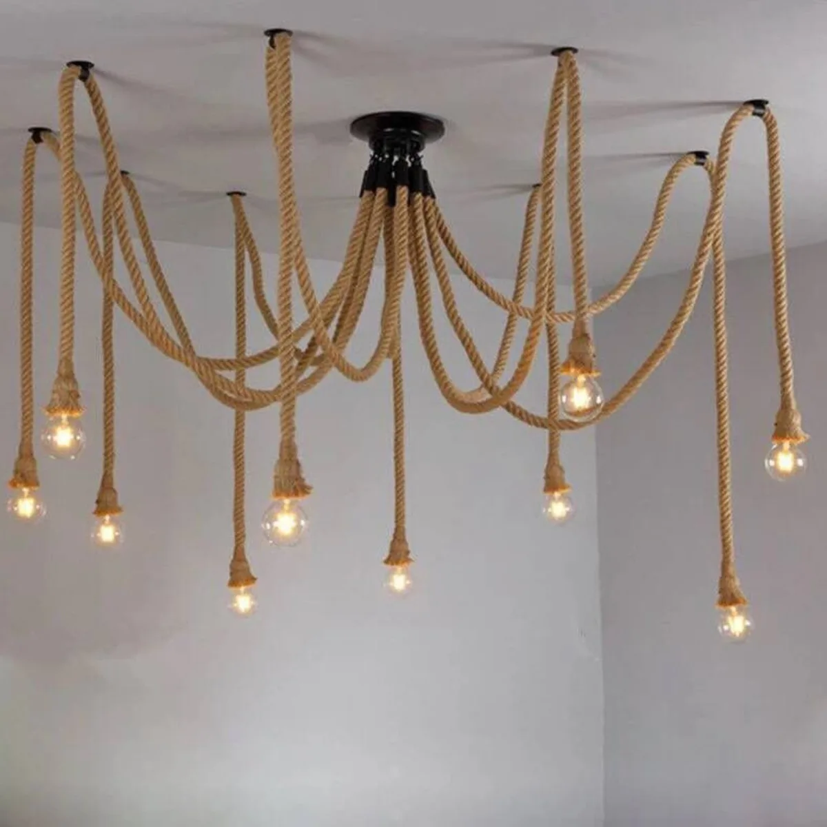 

Vintage Retro Hemp Rope Spider Pendant Light Industrial Twine Hanging Light Classic Bar Restaurant E27 Art Ceiling Lamp Fixture