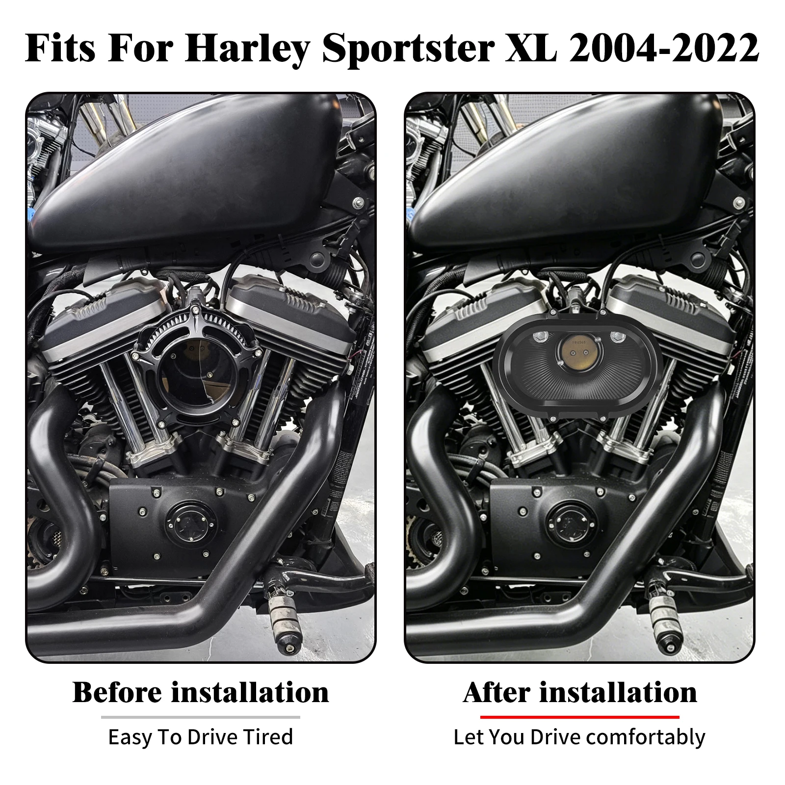 Motorcycle Air Filter Air Intake Cleaner With Rings Replacement For Harley Sportster XL 883 1200 Iron 48 SuperLow Roadster 04-22