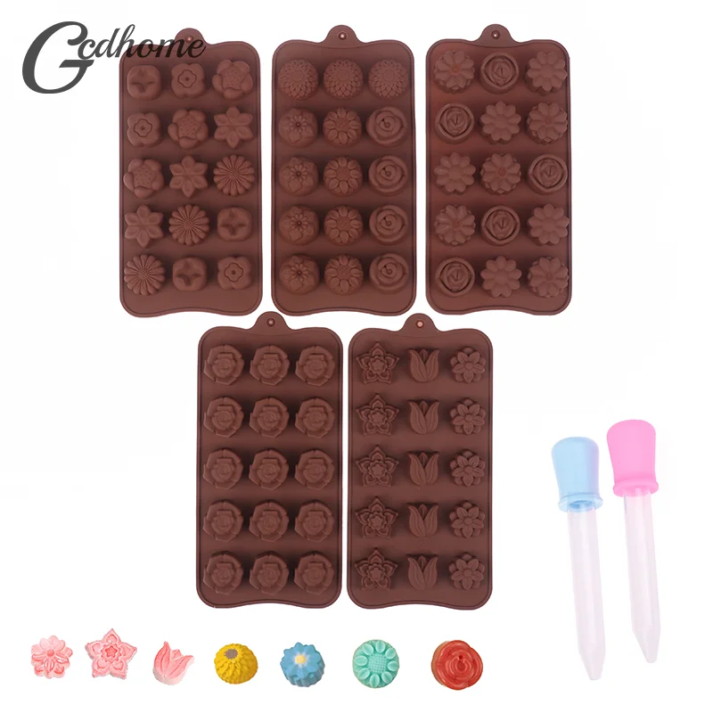 

Chocolate Molds Set Rose Flower Heart Chocolate Mould Waffle Candy Ice Cube Jelly Handmade Soap Cake Decoration Baking Mold