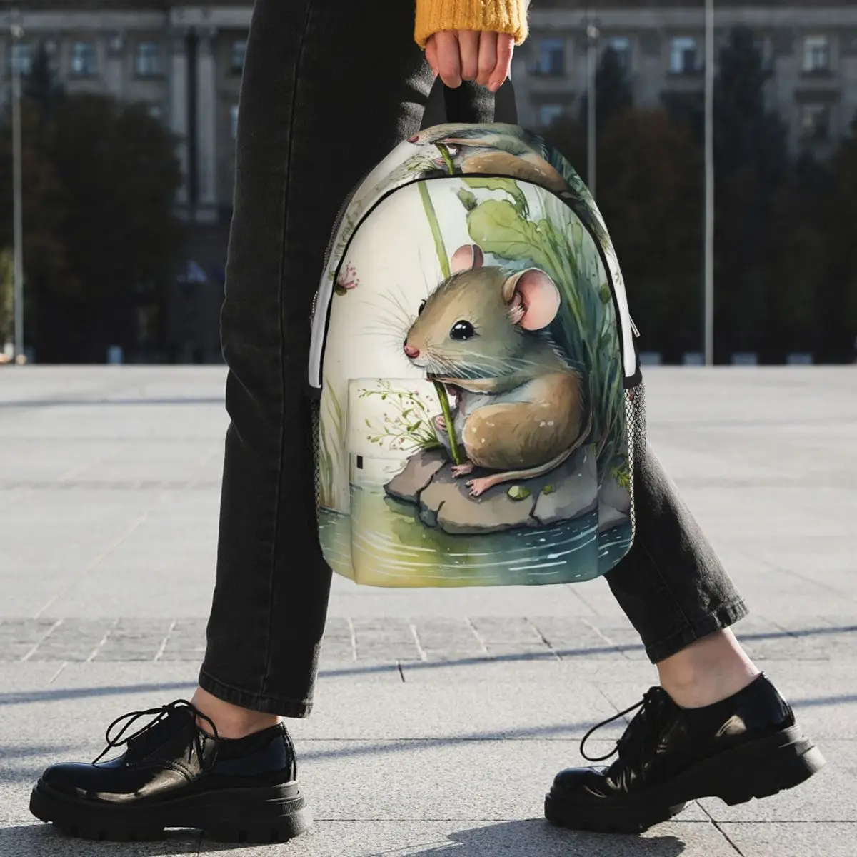 Cartoon Rat And Plant Watercolor Painting Backpack Student BookBag Children School Bag Computer Shoulder Bags for Boys Girls