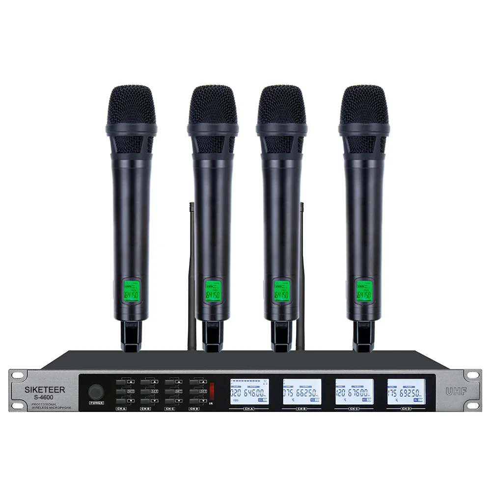 Professional wireless microphone U segment FM 4 channels true diversity for conference wedding stage karaoke home outdoor MIC