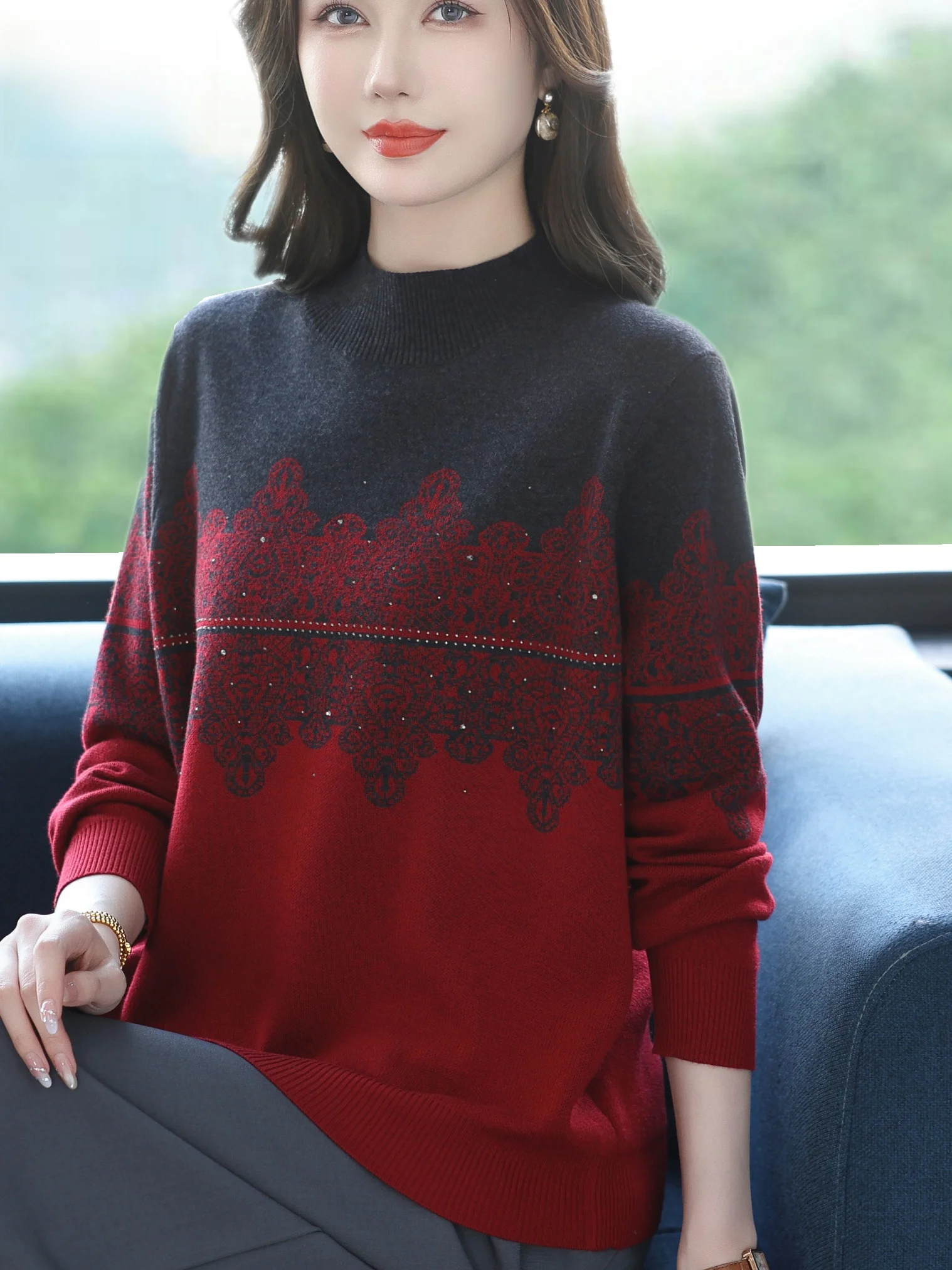

Autumn Winter New Sle Women's Knitted Wool Base irt round Ne Loose High End Sweater Faionable Loose Fit Mommy Clothes