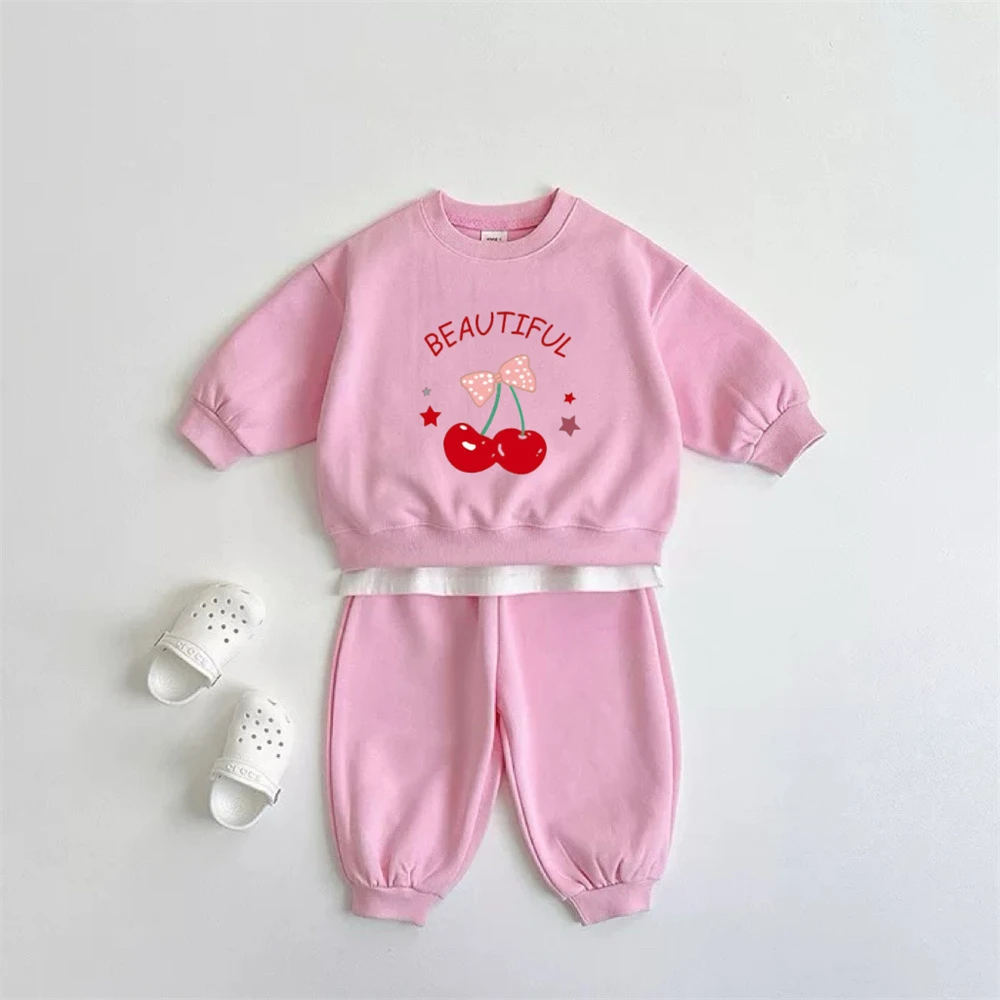 Baby Mädchen Schöne Anzüge Rosa Blau Zwei-stück Set Frühling Herbst Kostüm Langarm Outfits Infant Cartoon Hoodies Jogginghose