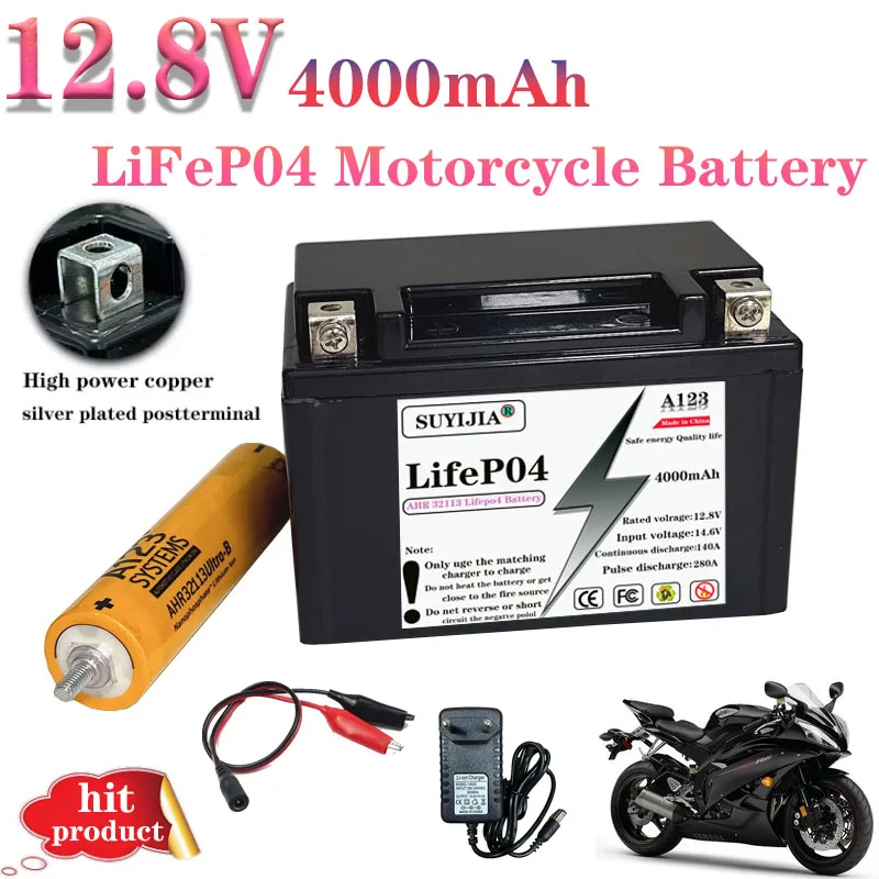 Batería de motocicleta LiFePO4 4S1P 12,8 V 4Ah CCA 280A arrancador BMS motocicleta Scooter Eléctrico batería de litio de ciclo profundo