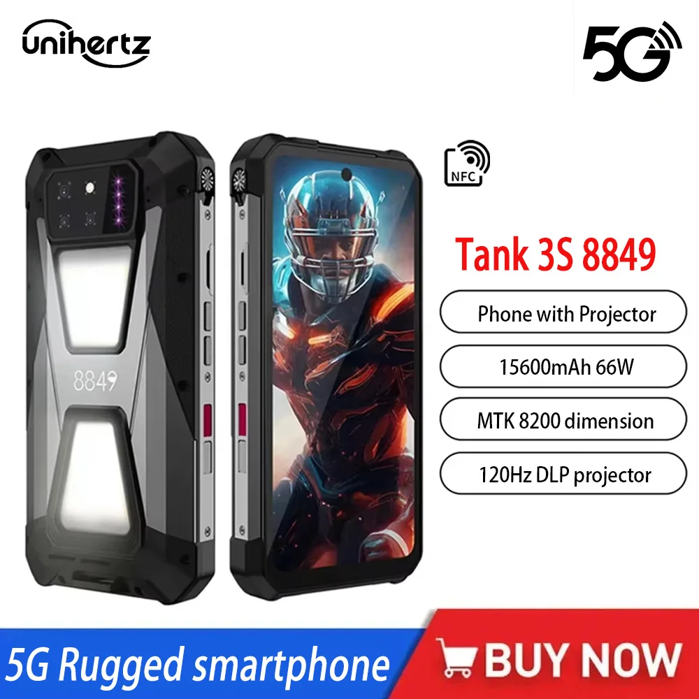 Unihertz Tank 3S 8849 5G Three Proof Smartphone with Projector 24/32GB 256/512GB Smartphone Android 14 15600mAh 64MP 66W Phones