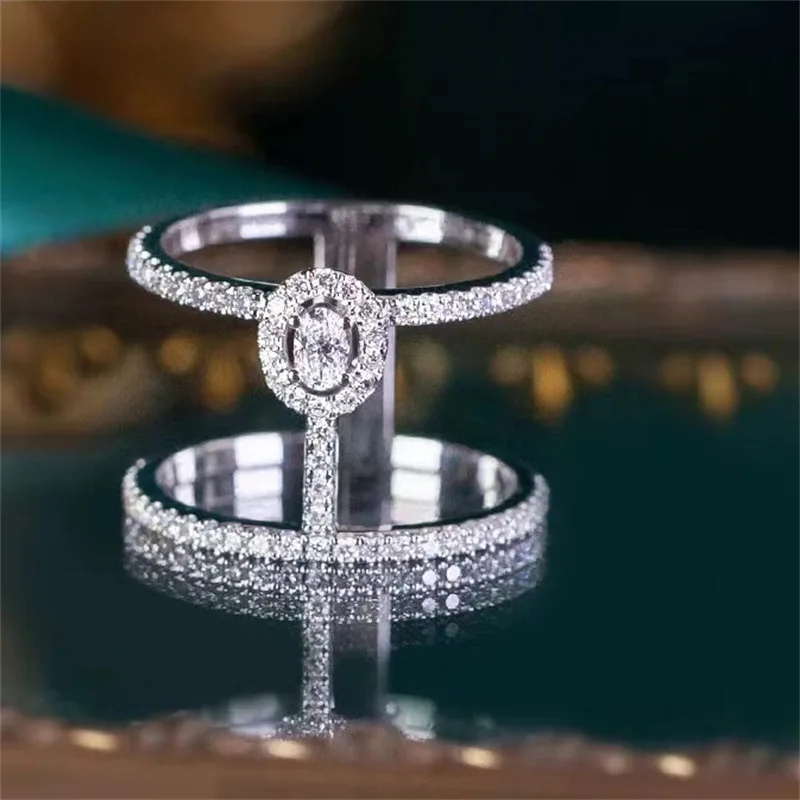 Silver 925 simple I-shaped inlaid full diamonds oval rings for women fashion trend light luxury ring suitable for daily jewelry