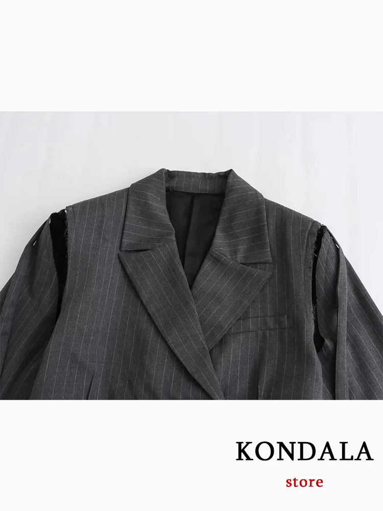 KONDALA-traje informal a rayas negras para mujer, Blazer con cuello en V y un solo botón, Pantalones rectos sueltos, conjunto de oficina a la moda,