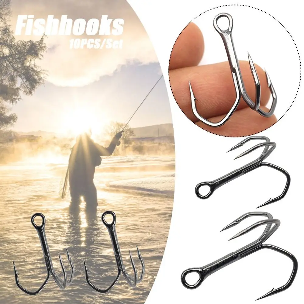 10Pcs  New anti-rust  Ahite Nickel  Super Sharp Fishhooks Treble Fishing Hooks  High Carbon Steel Matte Tin Hooks Fishing Tackle