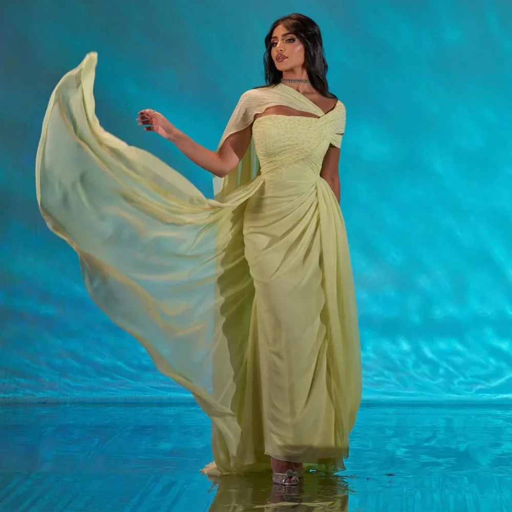 Personalizado requintado sem mangas sereia vestido de noite encantador beading vestido de baile sexy barco-pescoço babados vestido de festa فساتtessorimavera